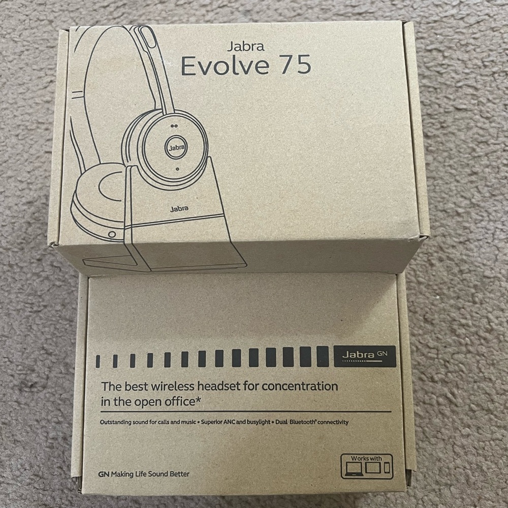 Jabra Evolve 75 Stereo Wireless Bluetooth Headset/Music Headphones, Black